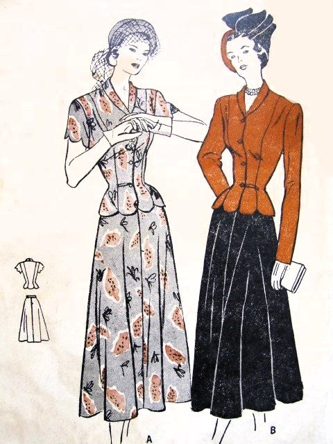 1940s BEAUTIFUL Fitted Suit Dress Pattern BUTTERICK 4548 Lovely Flared Skirt ,Scalloped Jacket, Day or Party Dress, Bust 32 Vintage Sewing Pattern