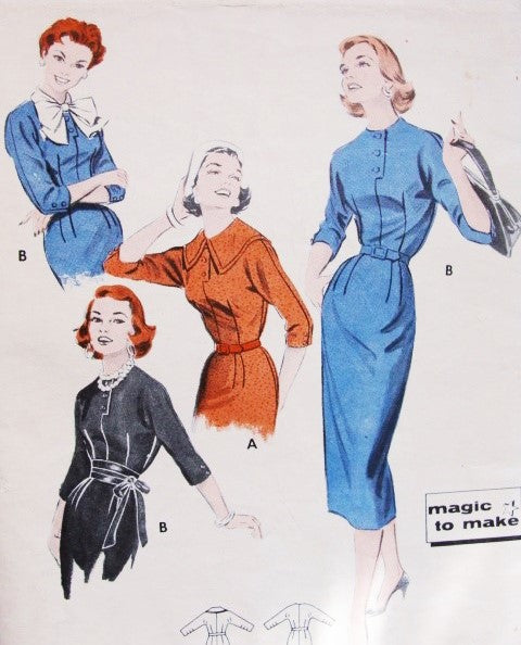 1950s Slim Dress Pattern Butterick 8321 Magic To Make 4 Different Styles Daytime or After 5 Bust 32 Vintage Sewing Pattern