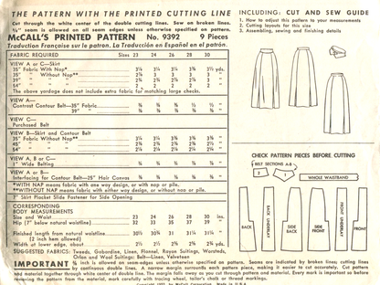 1950s FABULOUS Skirt & Contour Belt Pattern McCALLs 9392 Eye Catching Pleated Details, Waist Size 28 Vintage Sewing Pattern FF