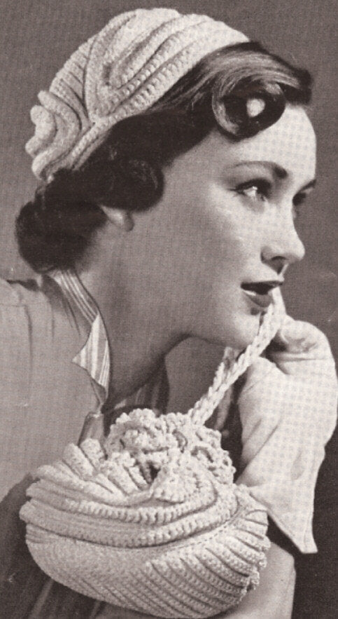 INSTANT PDF PATTERN 1950s Vintage Crochet Hat Bag Flirty Juliet Cap Purse Cord Style Vintage Crochet Pattern