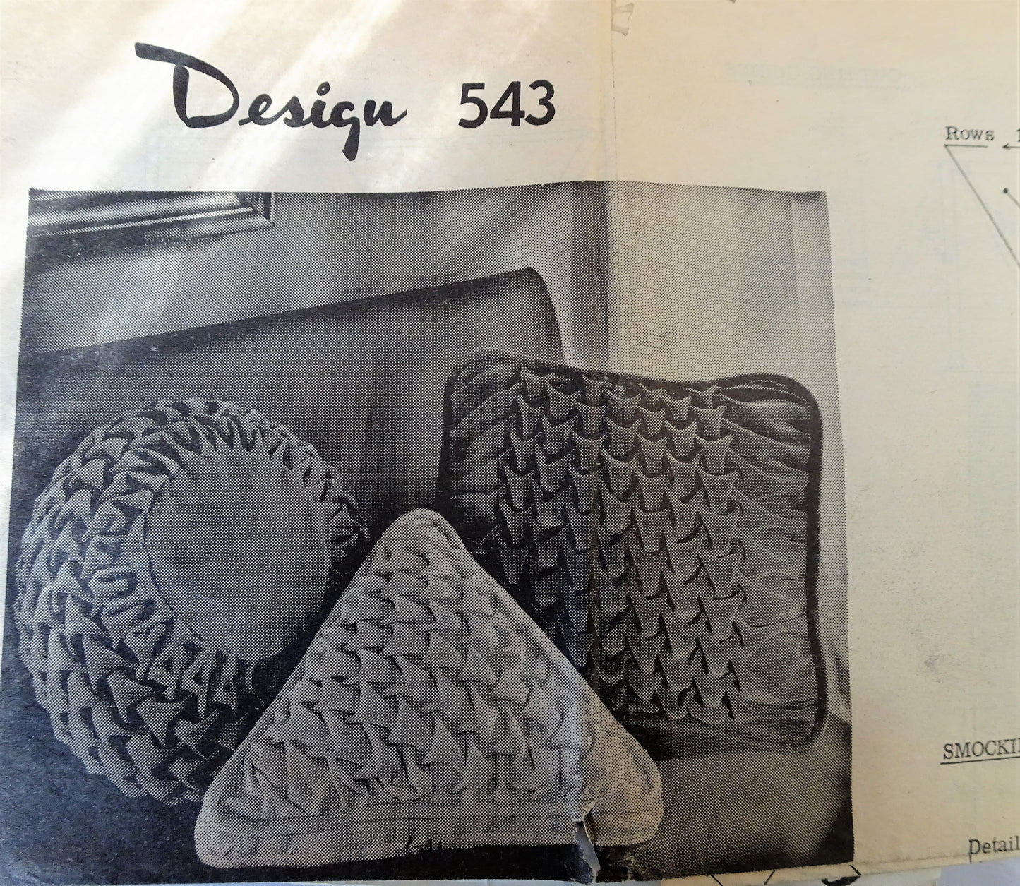 1960s FABULOUS Fancy Smocked Pillow Pattern Mail Order 543 Three Wonderful Designs of Smocked Cushions Vintage Smocking Sewing  Pattern