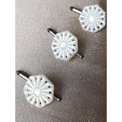 BEAUTIFUL Antique Hand Carved Shirt Blouse Stud Buttons,Lustrous Carved Mother of Pearl Buttons,Set of 3,Collectible Vintage Buttons Jewelry
