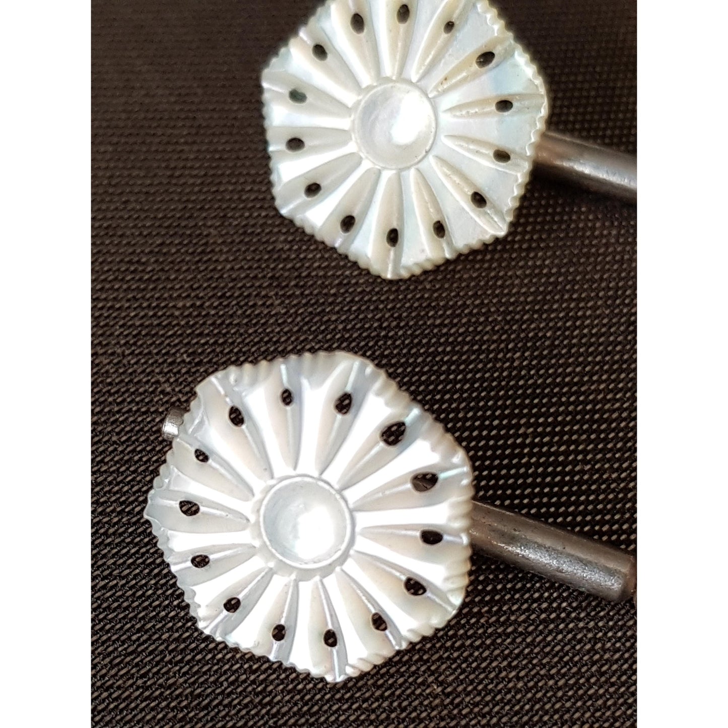 BEAUTIFUL Antique Hand Carved Shirt Blouse Stud Buttons,Lustrous Carved Mother of Pearl Buttons,Set of 3,Collectible Vintage Buttons Jewelry