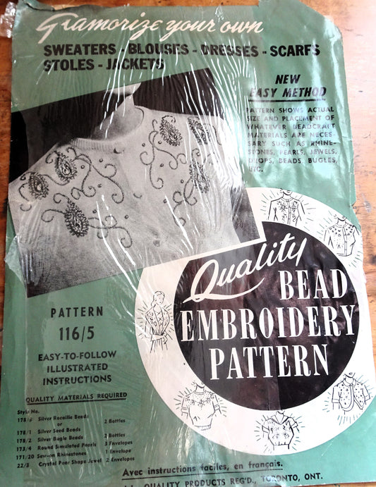 1950s QUALITY Bead Embroidery Pattern Glamorize Your  Sweaters,Blouses, Dresses, Scarfs, Stoles, Jackets, Vintage Beading Craft Pattern Never Used