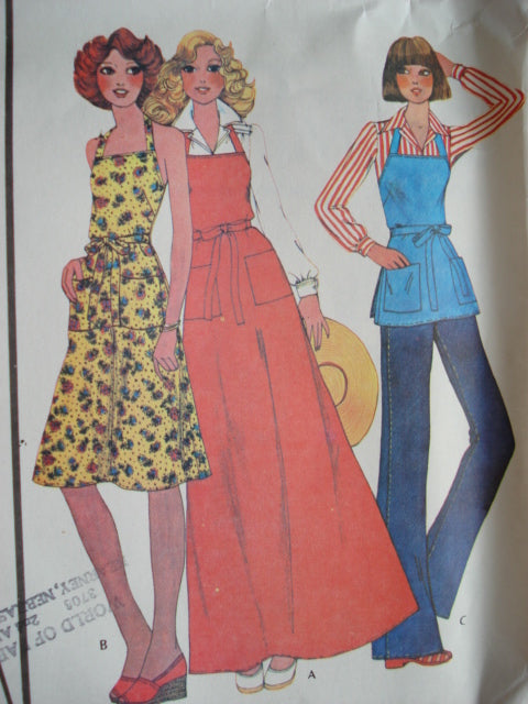 1970s FABULOUS Butcher Style wrap Aprons or Sun Dress Pattern McCALLs Sample Pattern 3 Lengths, Sizes 6-20, Vintage Sewing Pattern FACTORY FOLDED