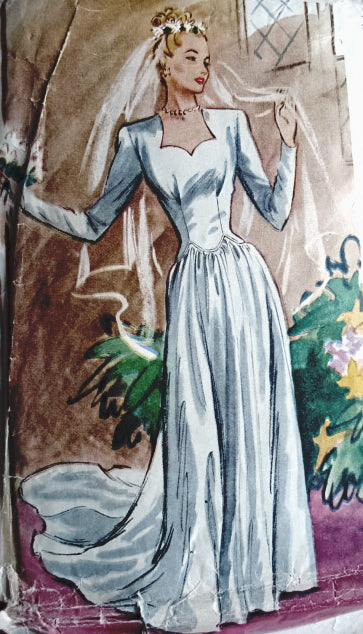 1940s Beautiful Bridal Gown Wedding Dress Pattern McCall 6353 Romantic SWEETHEART Neckline Lovely Design Vintage Sewing Pattern
