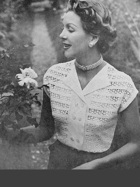 INSTANT PDF CROCHET Pattern 1950s Vintage Ladies Beautiful Lace Blouse Lacey Double Breasted Style Crocheting Crochet Pattern