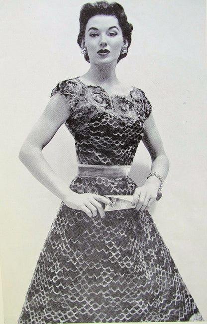 INSTANT PDF PATTERN 1950s Vintage Crochet Pattern Beautiful Lacy Dress Full Skirt Dreamy Lace Suitable As Wedding Dress