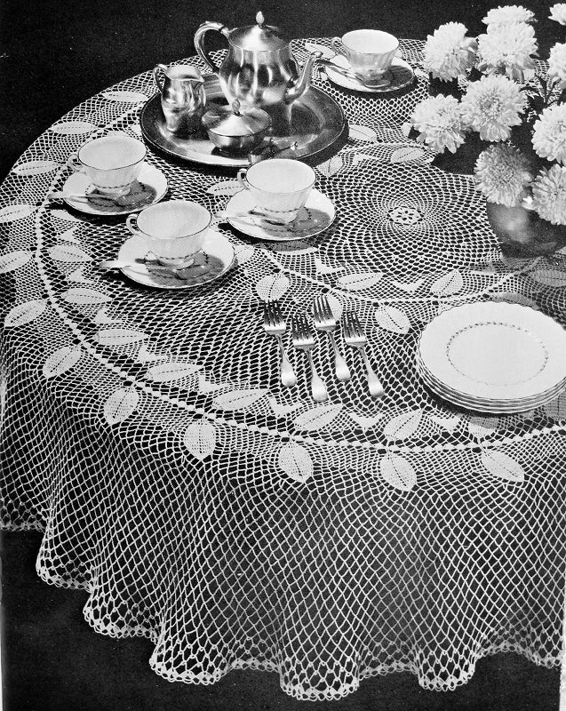 INSTANT DOWNLOAD PDF Lovely Heirloom Lace Crocheted ROUND Tablecloth Vintage Crochet Pattern Garland of Leaves Pattern