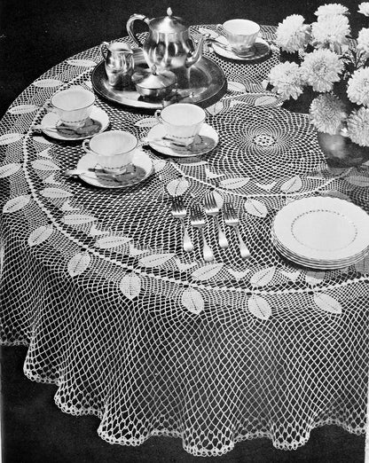 INSTANT DOWNLOAD PDF Lovely Heirloom Lace Crocheted ROUND Tablecloth Vintage Crochet Pattern Garland of Leaves Pattern
