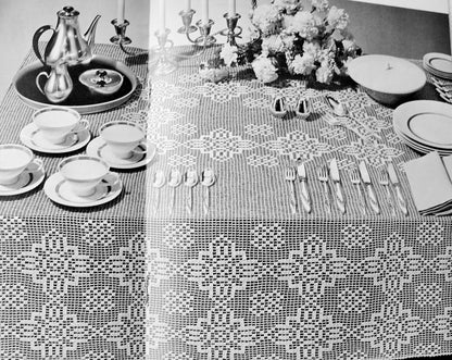INSTANT DOWNLOAD PDF Elegant Heirloom Filet Lace Crocheted Leicester Square Tablecloth Vintage Crochet Pattern Exceptionally Beautiful For Buffet Table