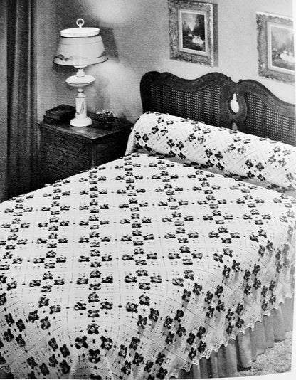 INSTANT DOWNLOAD PDF Beautiful Heirloom Lace Crocheted Pansy Flowers Bedspread Vintage Crochet Pattern 2 Sizes Cottage Chic