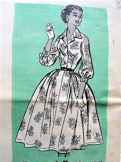 1950s BEAUTIFUL Shirtdress Pattern ANNE ADAMS 4614 Dreamy Full Skirt Dress Perfect For Sheer Fabrics Bust 40 Vintage Sewing Pattern FACTORY FOLDED