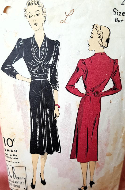 1930s GORGEOUS Dress Pattern DuBARRY 2116B Day or Dinner Party Dress, Bust 38 Vintage Sewing Pattern