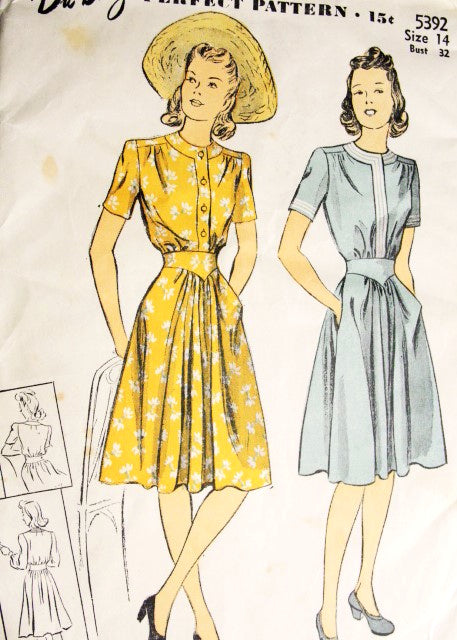 1940s PERKY Dress Pattern DuBARRY 5392 Two Pretty Styles Bust 32 Vintage Sewing Pattern FACTORY FOLDED