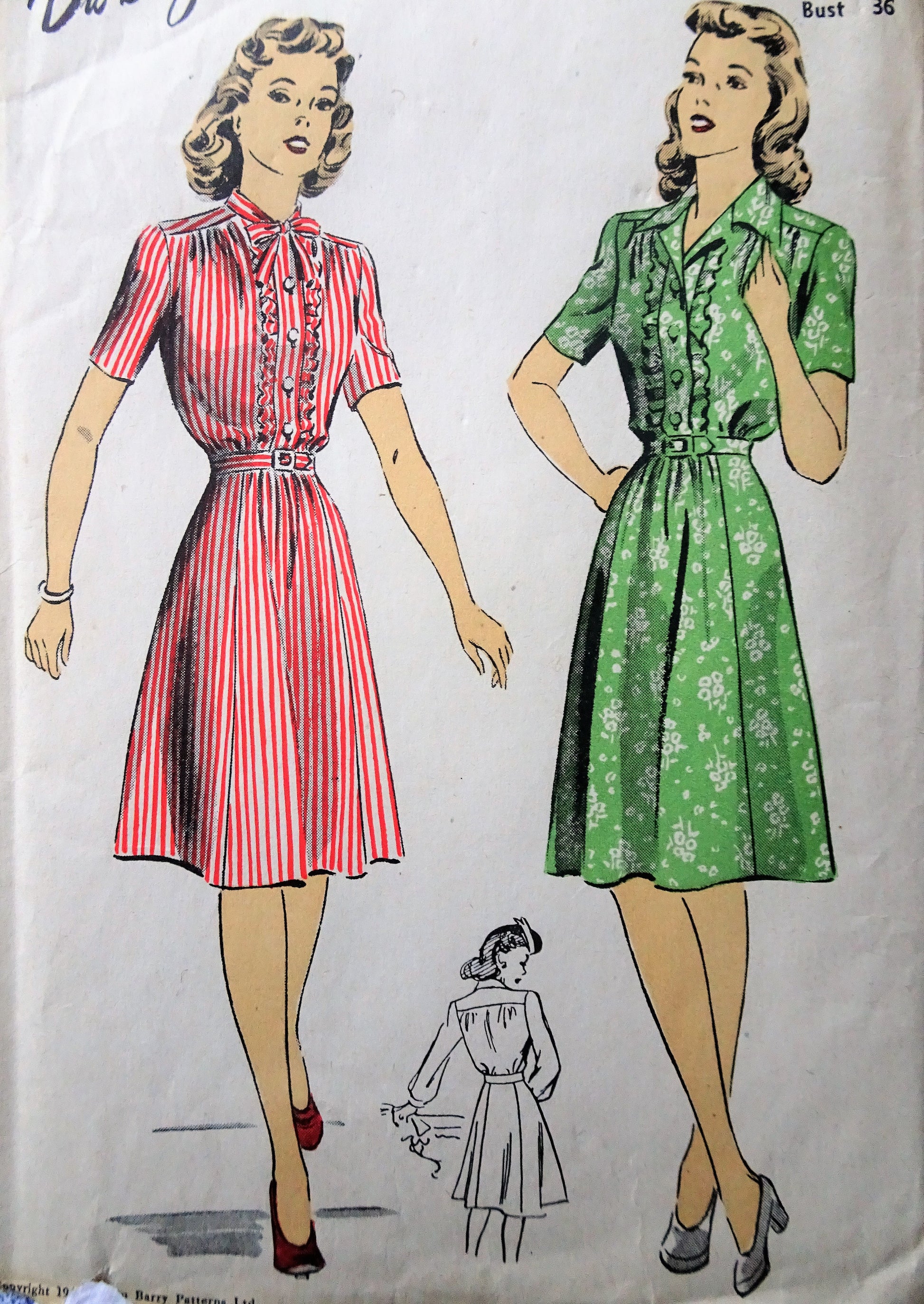 1940s CUTE and Classic 1940s Shirtwaist Dress Pattern DuBARRY 5866 Pre – So Vintage Patterns