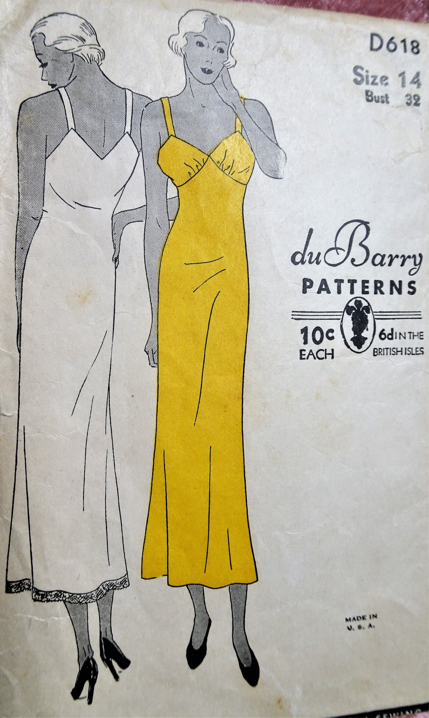 1930s BEAUTIFUL Slip Pattern DuBARRY D618 Lovely Slinky Full Slip, Could Be Made As A Dress Bust 32 Vintage Sewing Pattern