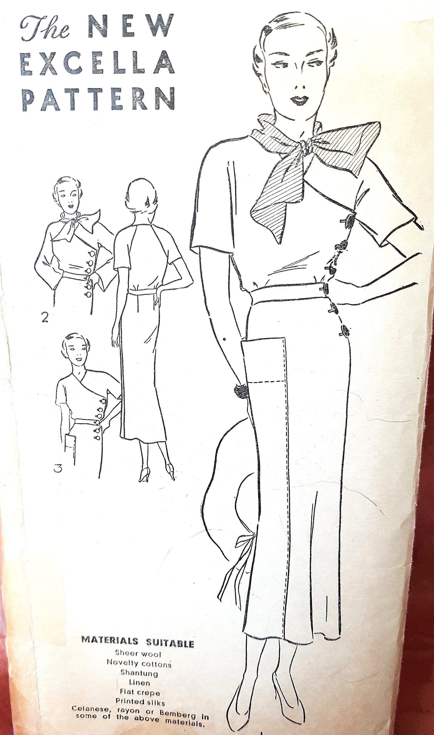 CHIC 1930s Side Button Dress Pattern EXCELLA 4910 Art Deco Design, Bust 34 Vintage Sewing Pattern