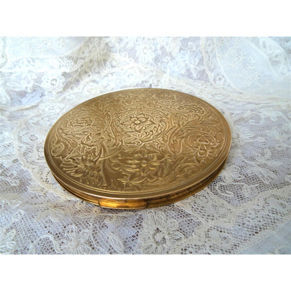 STUNNING Huge Art Deco Powder Compact, Lovely Floral Engraved Front Art Deco Pattern On Back, Gorgeous Vintage Compact,Collectible Compacts