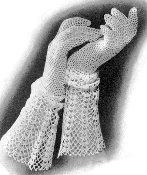 1930s Crocheted Lace Cuff Gloves Crochet Pattern INSTANT PDF PATTERN Beautiful Romantic Style Great For Bride
