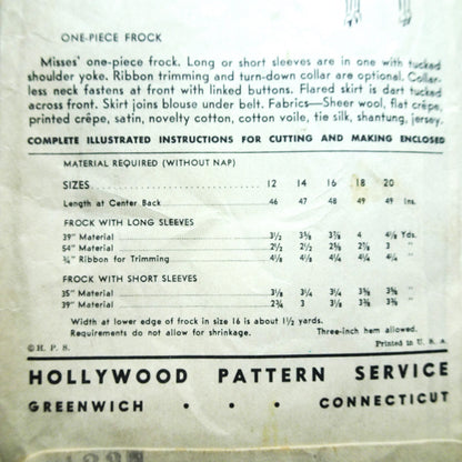 STUNNING 1930s Frock Dress Pattern HOLLYWOOD 1039 Features Starlet Jean Muir Beautiful Day or Cocktail Dinner Dress, Easy To Sew Dress Bust 32 Vintage Sewing Pattern