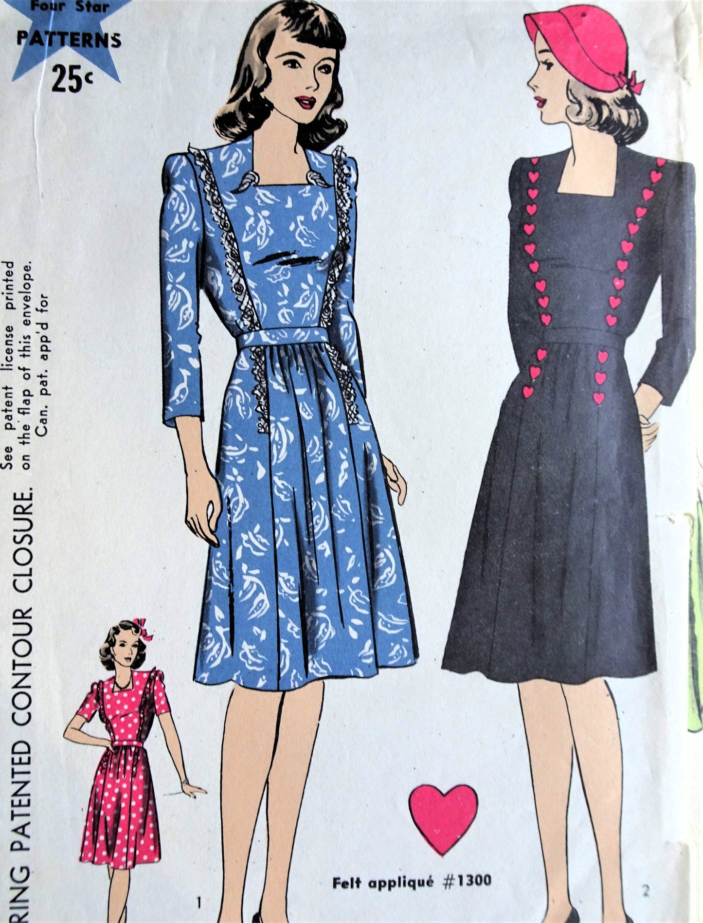 PRETTY 1940s Swing Era Dress Pattern HOLLYWOOD 1253 Princess Seam, 2 Versions, Bust 34 Factory Folded Vintage Sewing Pattern