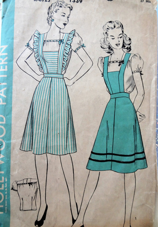 CUTE 1940s Blouse and Jumper Pattern HOLLYWOOD 1339 Two Pretty Versions,Bust 34 Vintage Sewing Pattern