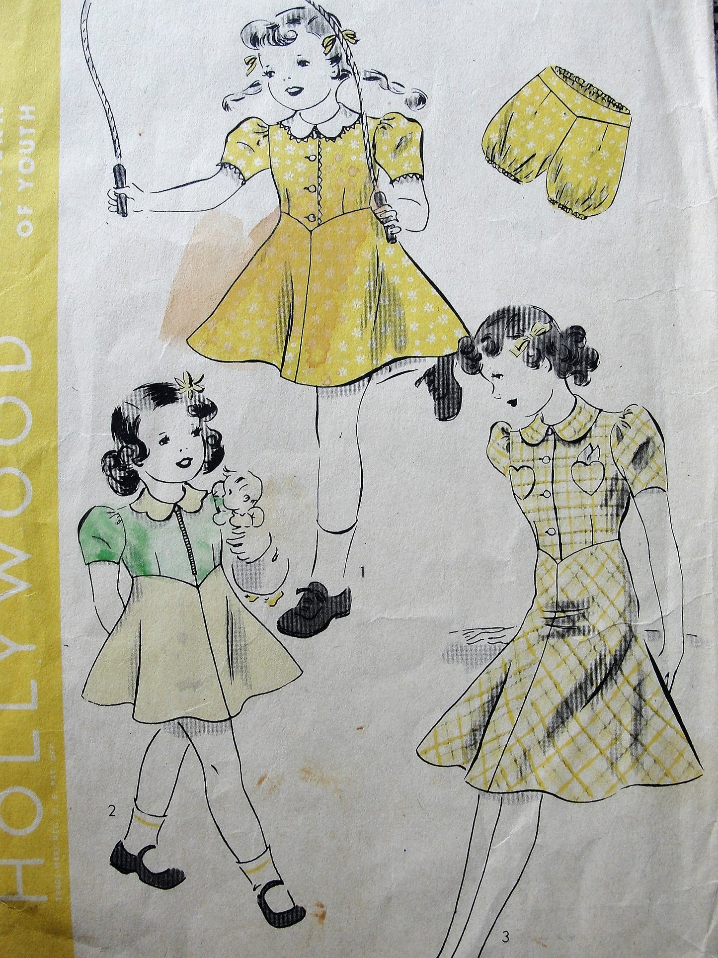 1930s Vintage ADORABLE Childs Dress in Three Styles with Matching Bloomers Hollywood Pattern 1741 Sewing Pattern Chest 26