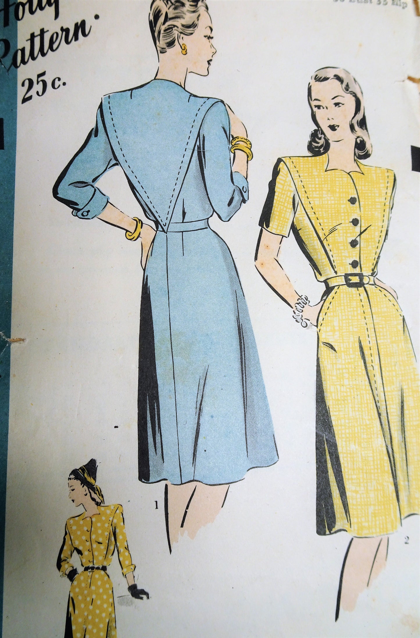 1940s STYLISH Dress Pattern HOLLYWOOD 1792 Eye Catching Design Bust 30 Vintage Sewing Pattern