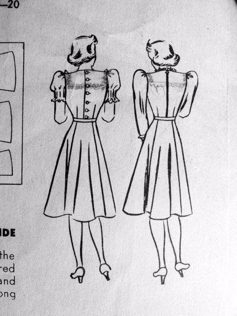 1940s LOVELY Day or Party Dress Pattern HOLLYWOOD 1866 Featuring Starlet Ellen Drew Bust 32 Vintage Sewing Pattern