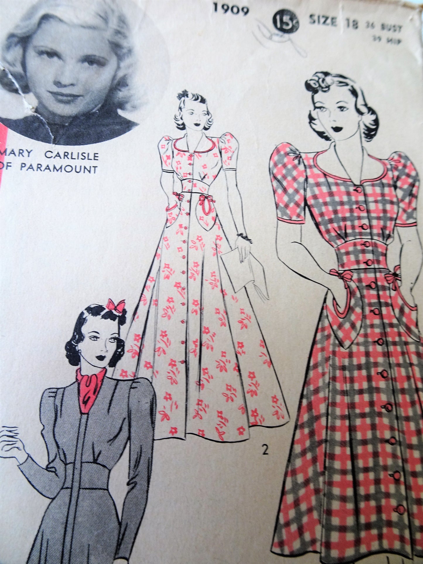 1930s LOVELY Dress or Glam House Coat Robe Pattern HOLLYWOOD 1909,Features Paramount Starlet Mary Carlisle, Bust 36 Vintage Sewing Pattern