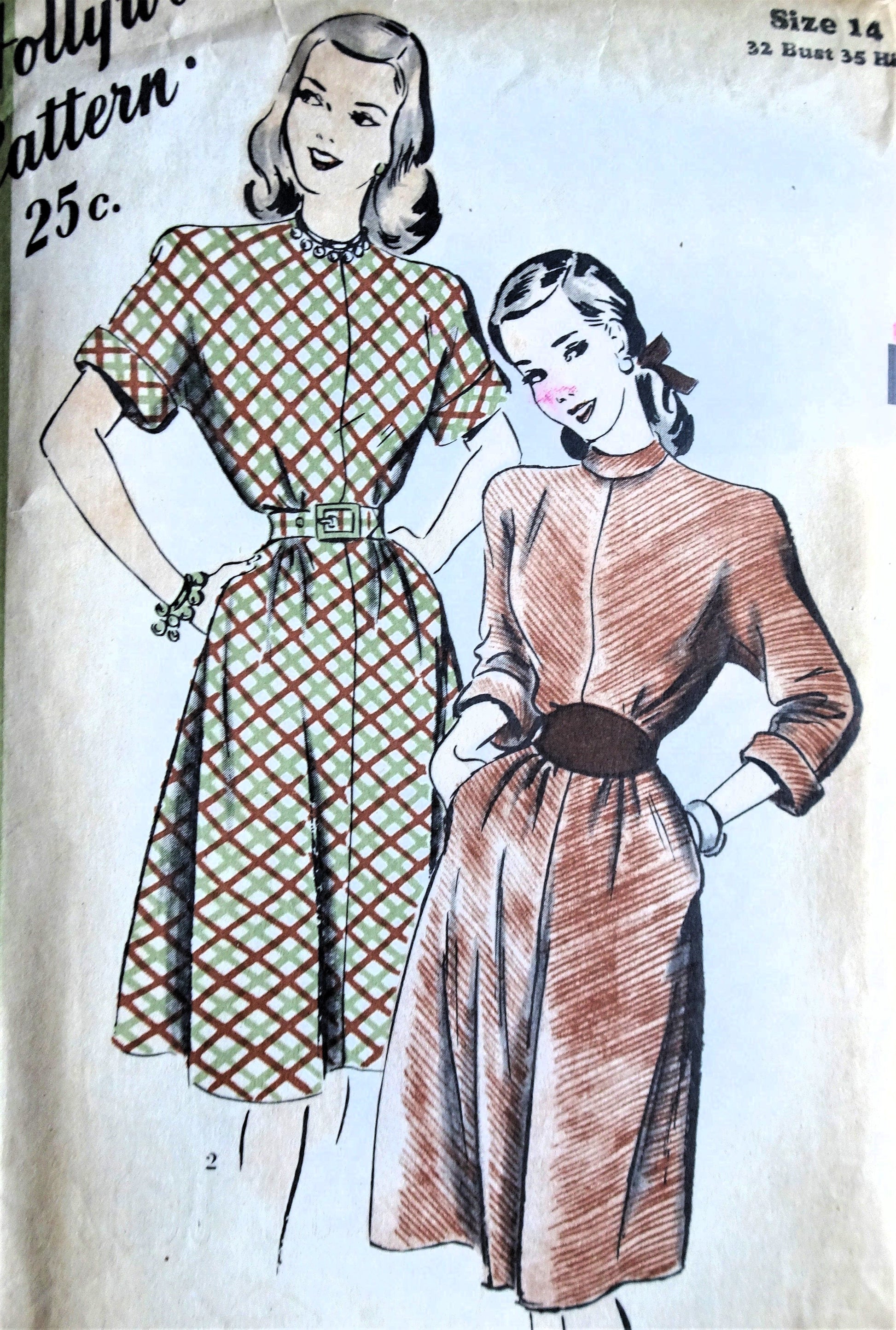 1940s CUTE Dress Pattern HOLLYWOOD 1909 Button Back With Bias Cut Skir – So Vintage Patterns