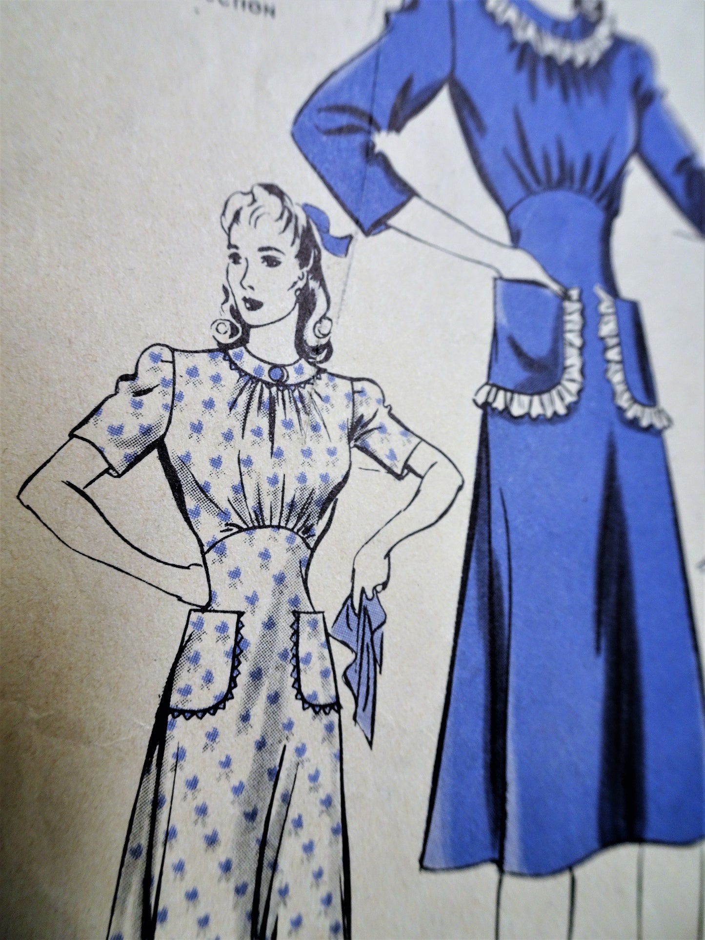 1940s  PRETTY Dress Pattern HOLLYWOOD 577 Features Starlet Priscilla Lane of Warner Bros Shaped Midriff Dress, Bust 32 Vintage Sewing Pattern