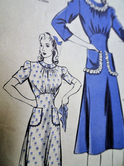 1940s  PRETTY Dress Pattern HOLLYWOOD 577 Features Starlet Priscilla Lane of Warner Bros Shaped Midriff Dress, Bust 32 Vintage Sewing Pattern