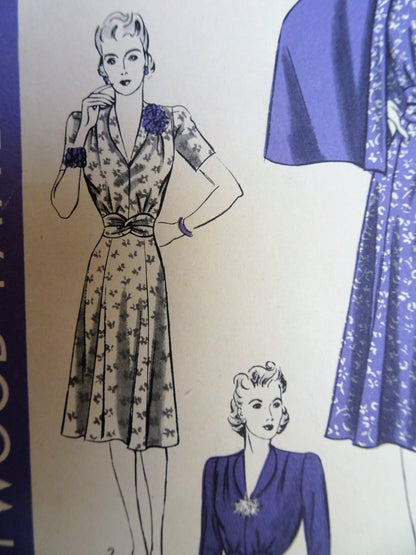 FABULOUS 40s Dress and Cape Pattern HOLLYWOOD 664 Starlet Wendy Barrie Smart V Neck Dress Tuxedo Fold Cape Bust 32 Vintage Sewing Pattern