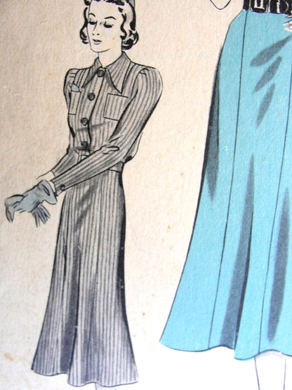 STYLISH Late1930s Frock Dress Pattern HOLLYWOOD Pattern 1471 Six Gore Skirt Dress Two sleeve styles Features Joan Bennett  Bust 34 Vintage Sewing Pattern
