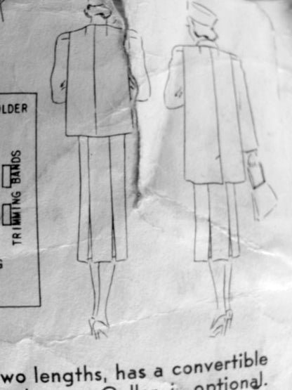 1930s  Suit Pattern Hollywood 1442 Featuring Sylvia Sidney Straight Coat and Skirt With Inverted Back Pleats Bust 34 Vintage Sewing Pattern