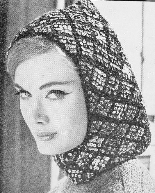 INSTANT DOWNLOAD PDF 1960 Vintage Knit Pattern Flirty Sequin Hood Hat Pattern Fun 60s Ski Resort Fashion Pattern