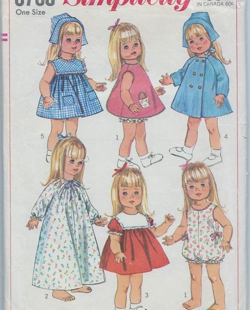 1960s CUTE 18 Inch Doll Wardrobe Pattern SIMPLICITY 6768 For Susie Sunshine, Baby First Step, Goody Two Shoes Vintage Sewing Pattern UNCUT