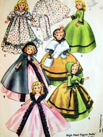 1960s DOLL Clothes Vintage Pattern McCalls 2397 High Heel Figure Dolls Centennial Victorian Style Wardrobe Designed for Revlon, Cindy, Toni Sophisticate, Sweet Sue Sophisticate and Other Dolls 10.5 Inch Dolls Vintage Sewing Pattern UNCUT