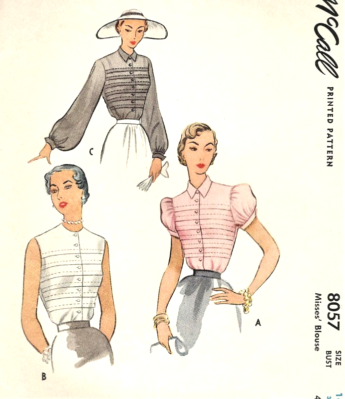 1950s BEAUTIFUL Blouse Pattern McCALL 8057 Horizontal Pin Tucks Button Front Bust 32 Vintage Sewing Pattern