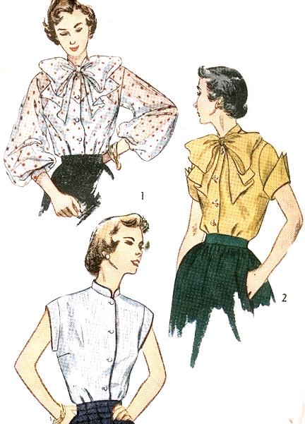 1950s BEAUTIFUL Blouse Pattern SIMPLICITY 3438 Three Versions Large Bow Tie,Full Sleeves,Wing Sleeved, Mandarin Collar Styles Bust 32 Vintage Sewing Pattern