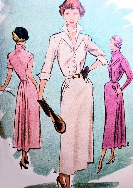 Late 40s Chic Dress Pattern McCall 7719 Striking Wing Collar ,Day or Evening Cocktail Dress Bust 30 Vintage Sewing Pattern
