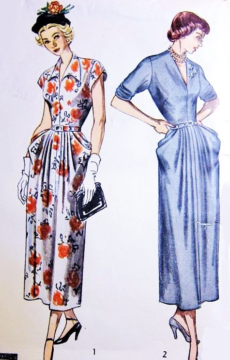 1940s STYLISH Dress Pattern SIMPLICITY 2876 V Neckline Draped Pockets Party Dress Bust 32 Vintage Sewing Pattern