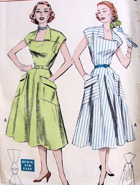 1950s FABULOUS large Pockets Dress Pattern BUTTERICK 6111 Bust 34 Quick and Easy Vintage Sewing Pattern