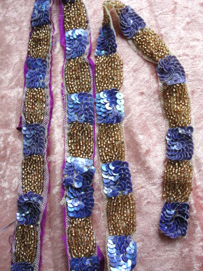 ART DECO Trim, Flapper Era Trim, Iridescent Beaded Trim, Gold Beads, Purple Sequins, Netted Lace, Vintage Embellishments