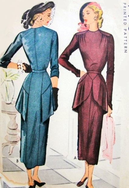 1940s Stunning Dress Pattern McCall 7450 Flim Noir Style Cocktail Dinner Dress With Overskirt Unique and Striking Design Bust 40 Vintage Sewing Pattern