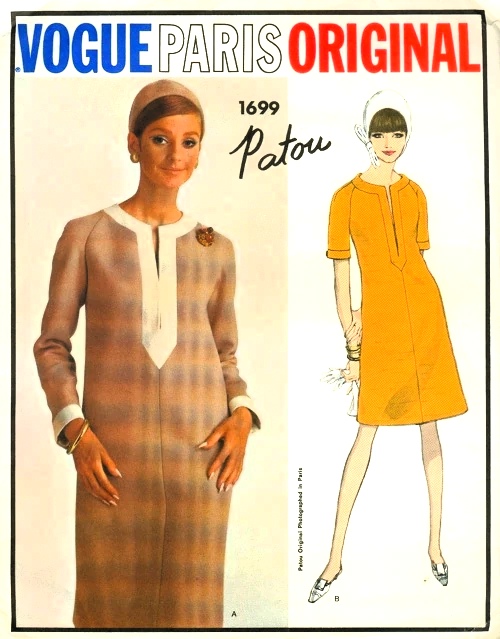 1960s CHIC Patou Slim Dress Pattern VOGUE Paris Original 1699 Bust 32 Vintage Sewing Pattern FF