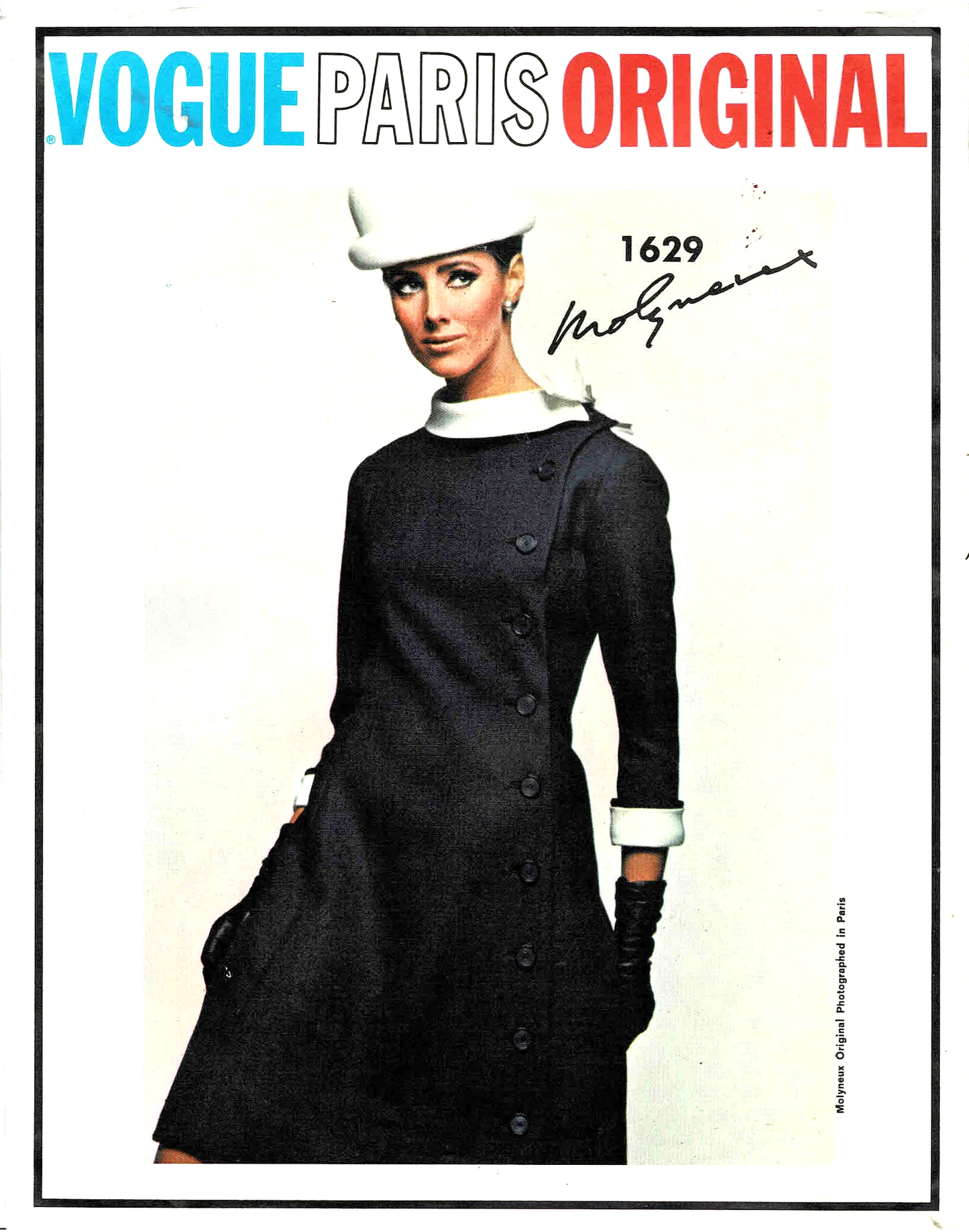 1960s STUNNING Molyneux Side Button Coat Dress Pattern VOGUE PARIS Original 1629  Bust 32 Vintage Sewing Pattern +Sew In Label