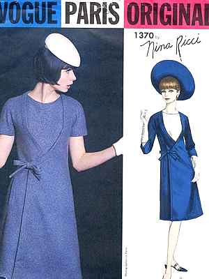 1960s FABULOUS Nina Ricci Wrap Dress and Dickey Pattern VOGUE Paris Original 1370 Bust 31 Vintage Sewing Pattern FF + Sew In Label